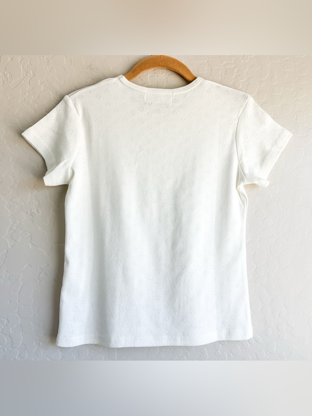 Parke White Short-Sleeve Heart Pointelle Knit Tee Women’s - Size Small - Picture 7 of 9